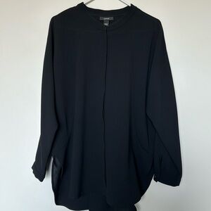 Black Alfani Blouse with Mock Collar and Scalloped Sides